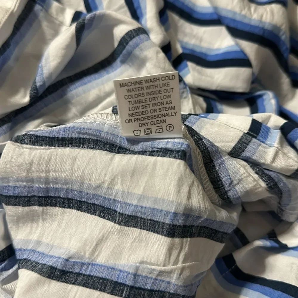 hester & orchard L White Blue Stripe Baby Doll Front Ties Quarter Sleeve Blouse - Picture 8 of 10